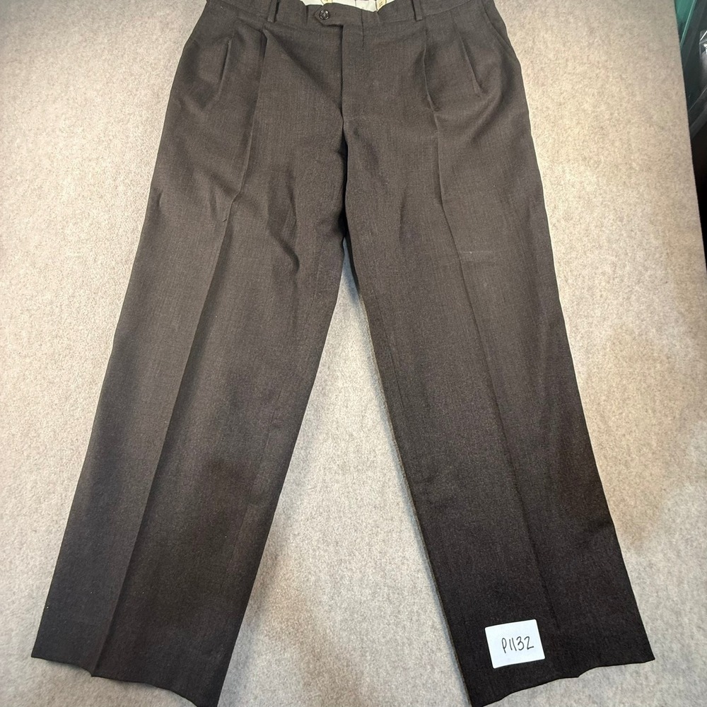 John Alexander Hartmarx Mens Brown Wool Pleated Dress Pants Made in USA 38x28